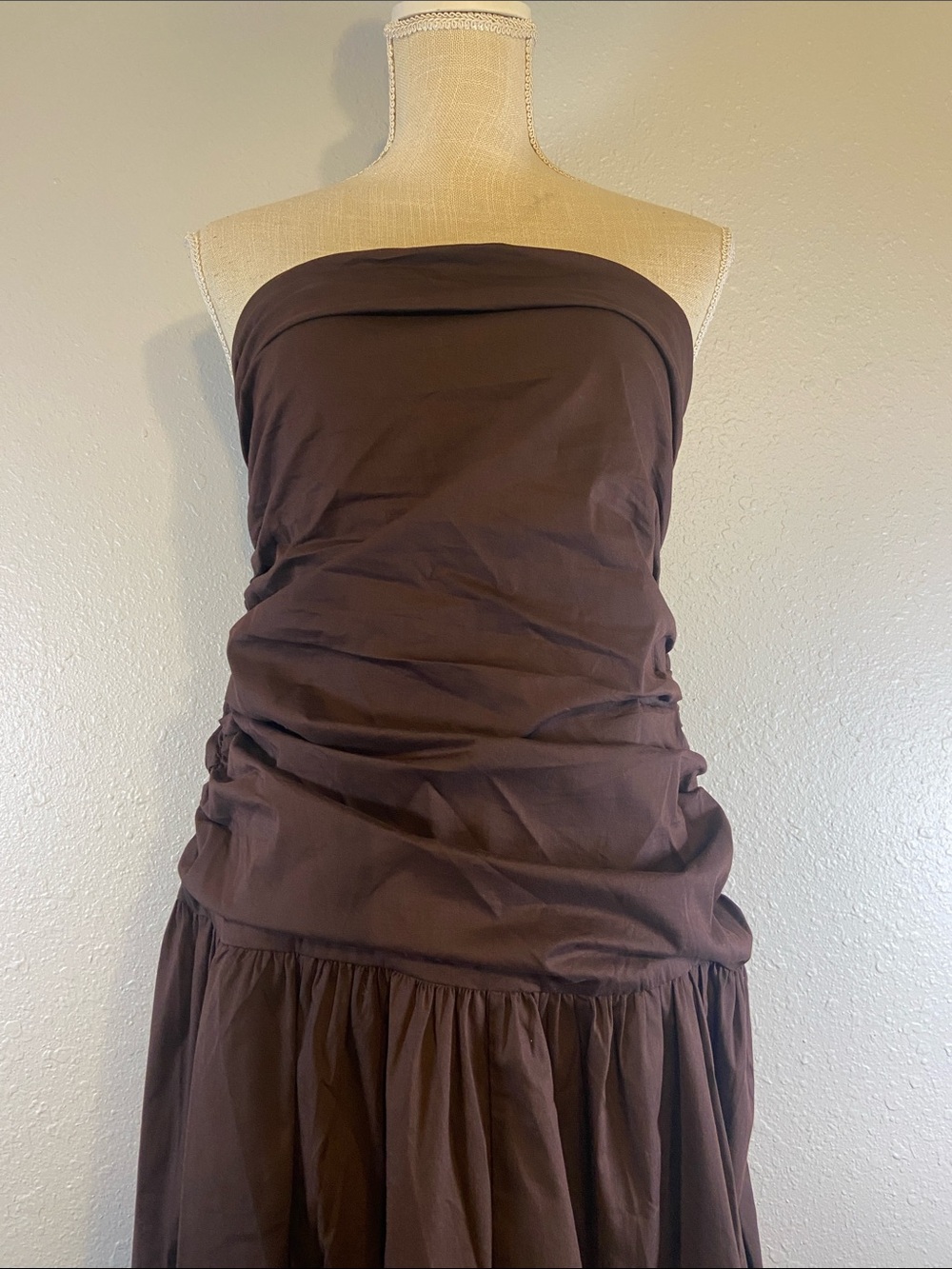 Peppermayo Chic Classic Ruched Drop Waist Carmel Maxi Strapless Dress Size 10 - Picture 2 of 8